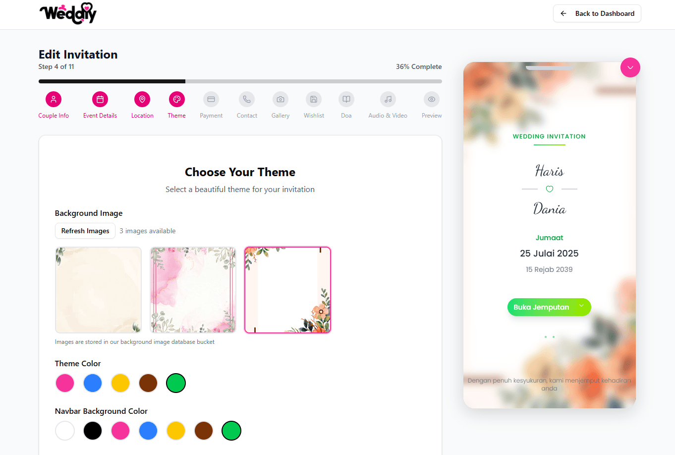 Wedding invitation preview